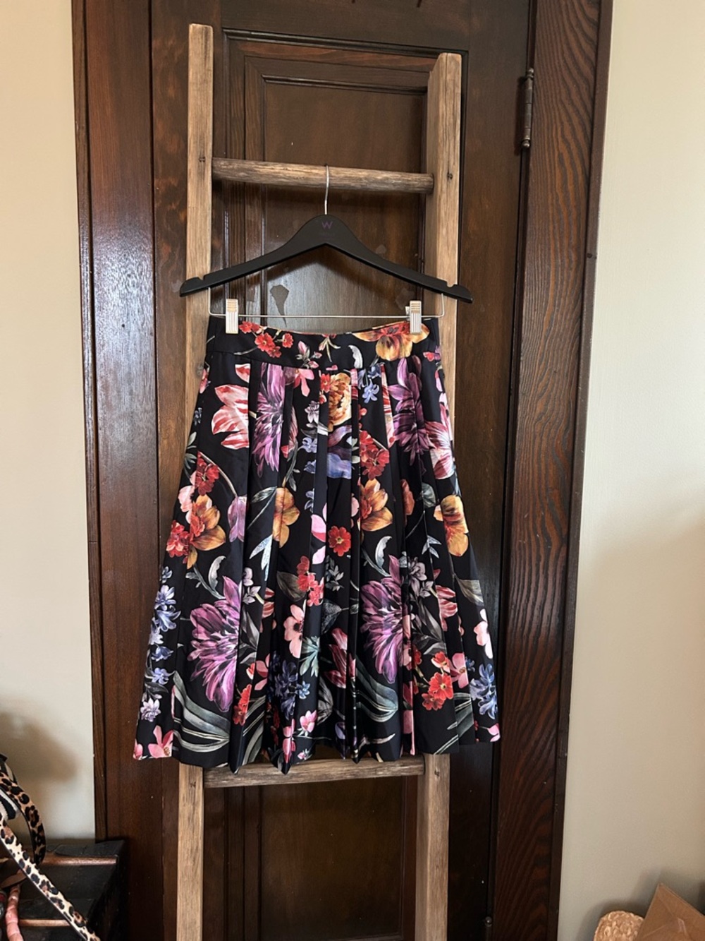 J. Crew Black Midi Floral Pleated Skirt, like new, size 0
